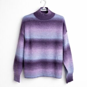 George Plus Size Pullover Sweater Purple Ombre Stripe Mock Nech Soft Knit